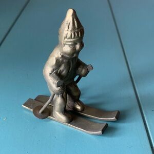 Vintage Skiing Figurine Brass 3” x 2.5”